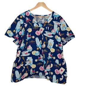 Disney Alice in Wonderland Scrub Top 3XL Plus Size Medical